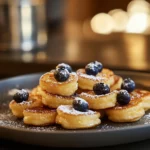 mini pancake bites served warm with berries on a cozy breakfast table