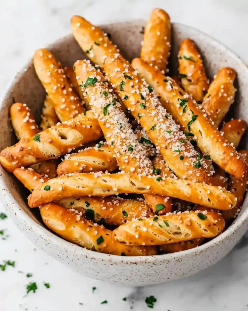 Easy Garlic Parmesan Pretzels: The Ultimate 10-Minute Party Snack (Oven & Air Fryer) 19 Freshly made Garlic Parmesan Pretzels with cheese and parsley sprinkled on top.