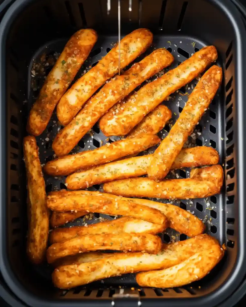 Easy Garlic Parmesan Pretzels: The Ultimate 10-Minute Party Snack (Oven & Air Fryer) 18 Garlic Parmesan Pretzels cooking in an air fryer basket.
