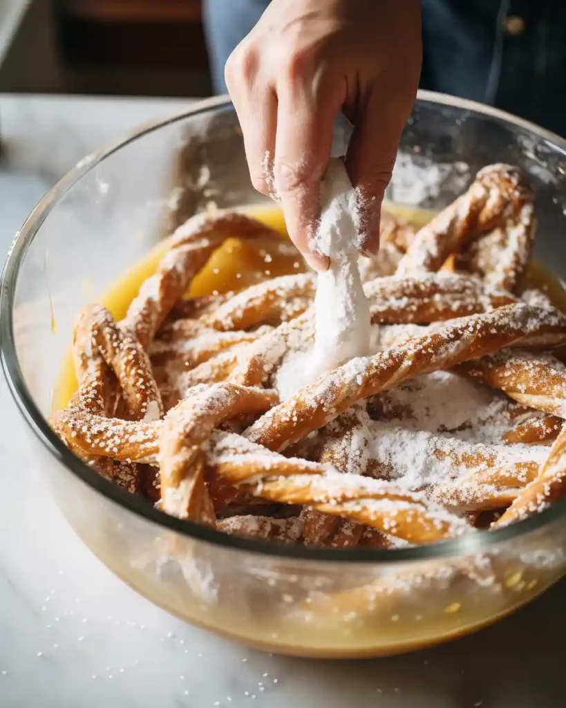 Easy Garlic Parmesan Pretzels: The Ultimate 10-Minute Party Snack (Oven & Air Fryer) 16 Pretzels being mixed with seasoning in a bowl.